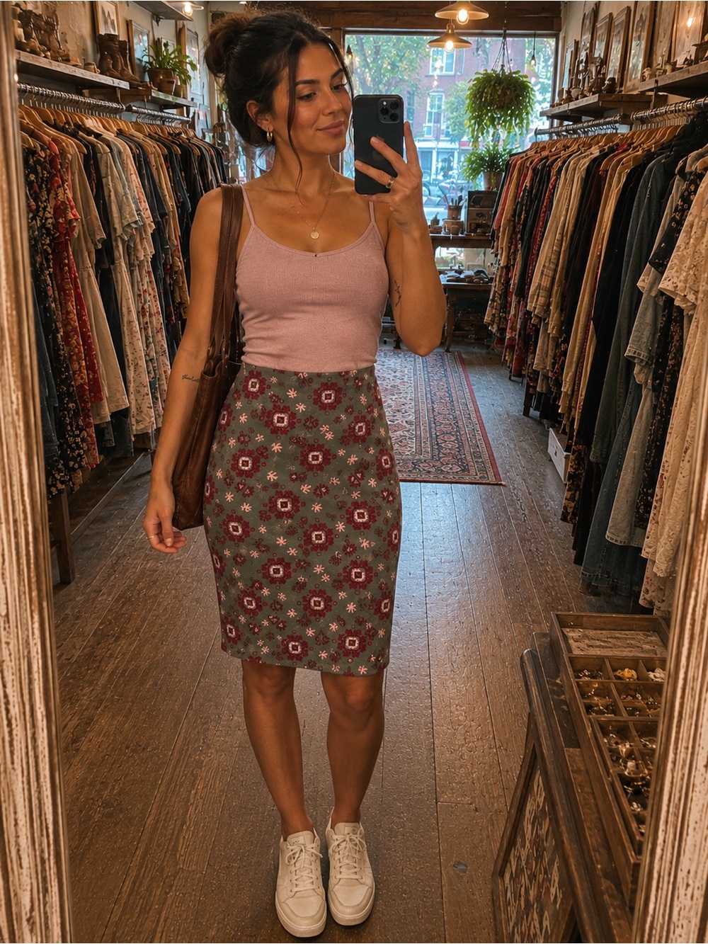Boho Pencil Skirt in Gray and Berry